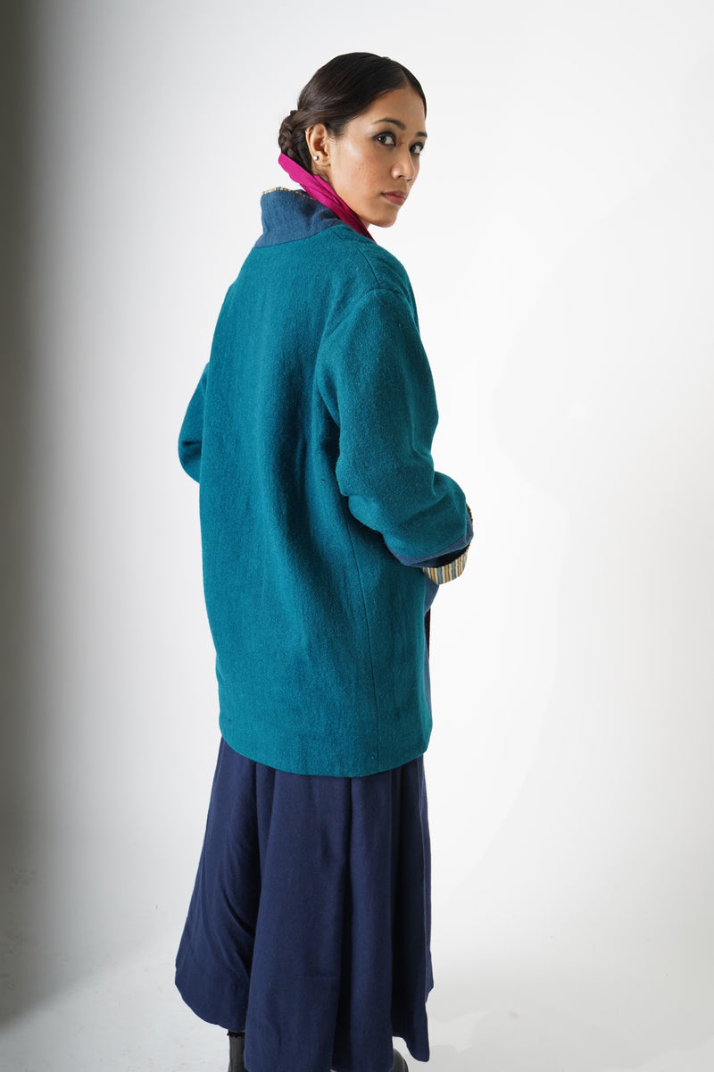 Lapel Teal Jacket Blue Indigo Shades